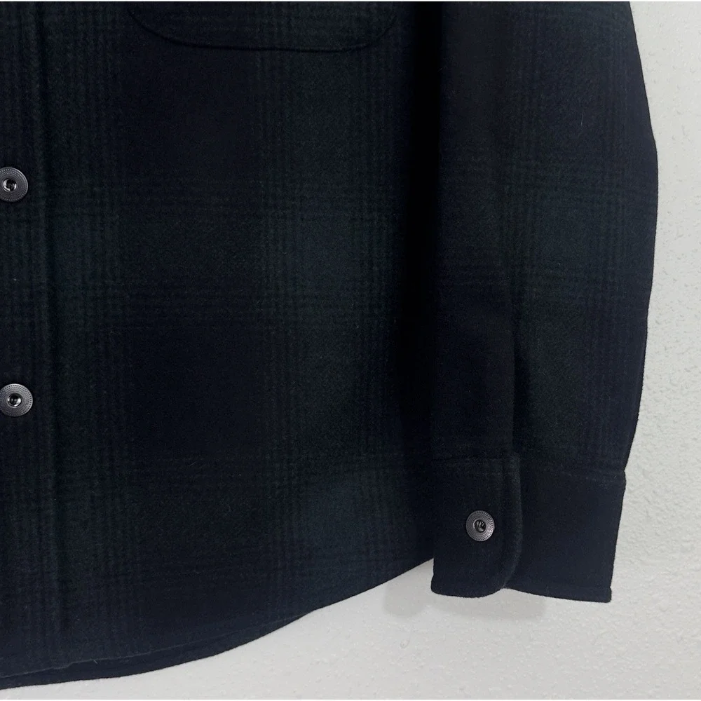 Taylor Stitch Mens Maritime Wool Shirt Jacket Plaid Green Black 38